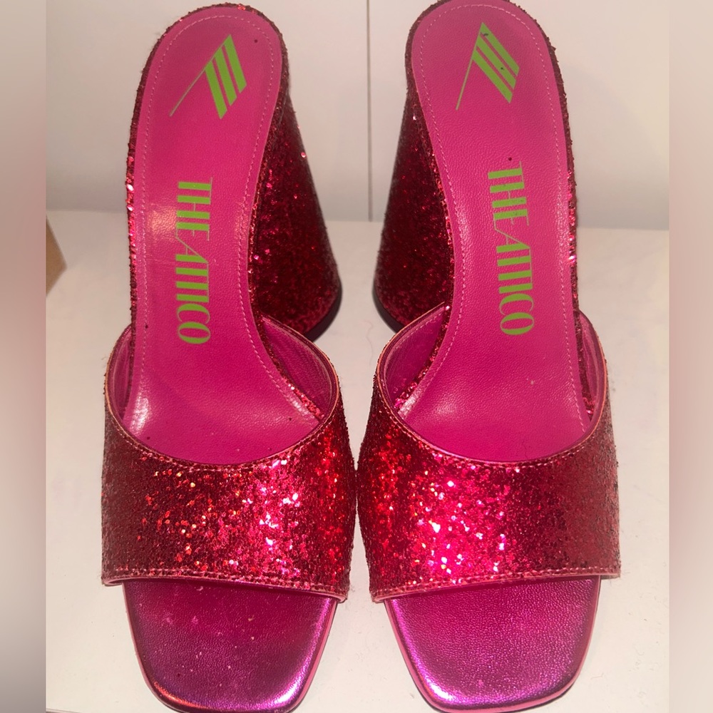 The Attico Pink Glitter Devon Mules - Size 37